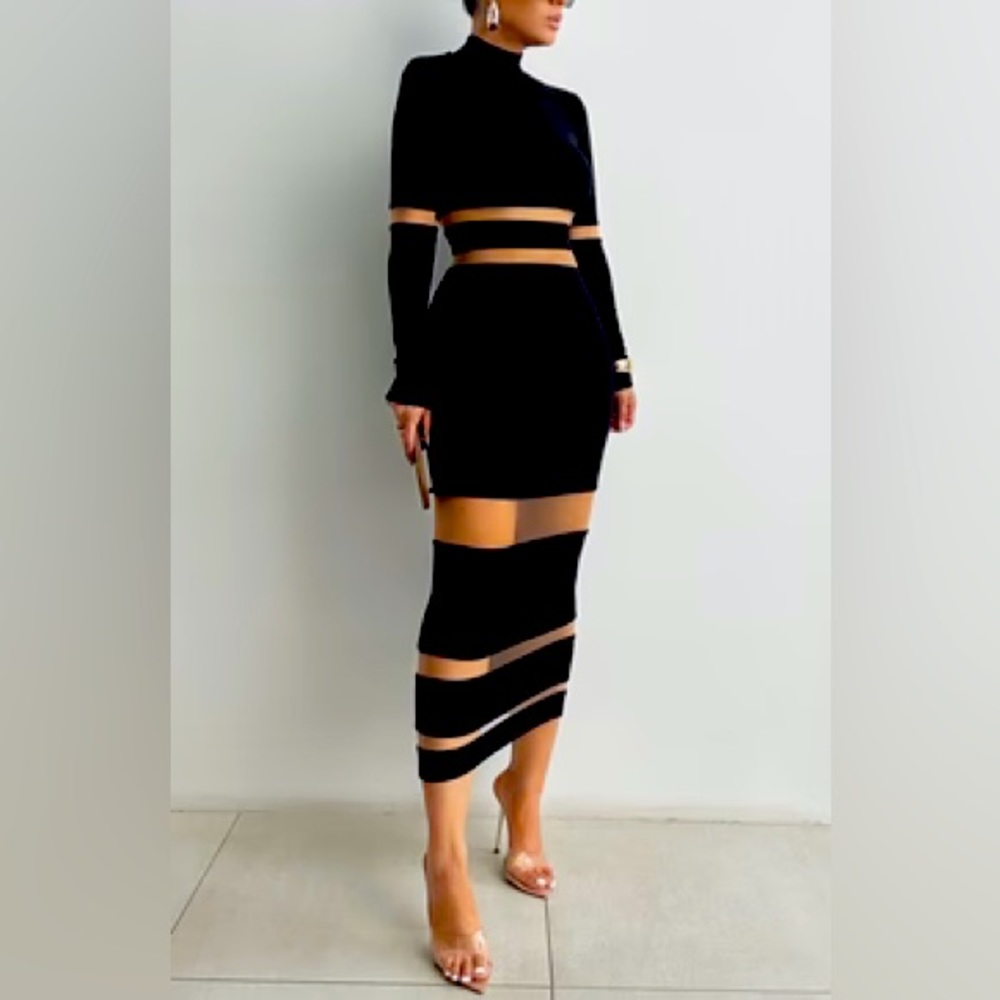 JLuxlabel Black The One Mock Neck Midi Dress Style M​​​​​​​​​​​ nwt